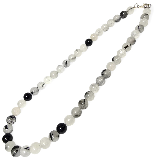 Колие Черен Турмалин в Планински Кристал, Стрелите на Амур Топче 8 мм със Сребро 925